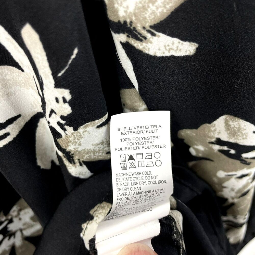 Lucky Brand Top Size 1X Boho Floral Tassel Tie Neck Long Sleeve Black White - Picture 4 of 4